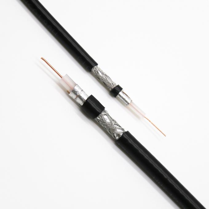 Black Flexible Coaxial Cable High Transmission 128 Braided Solid PE Insulated